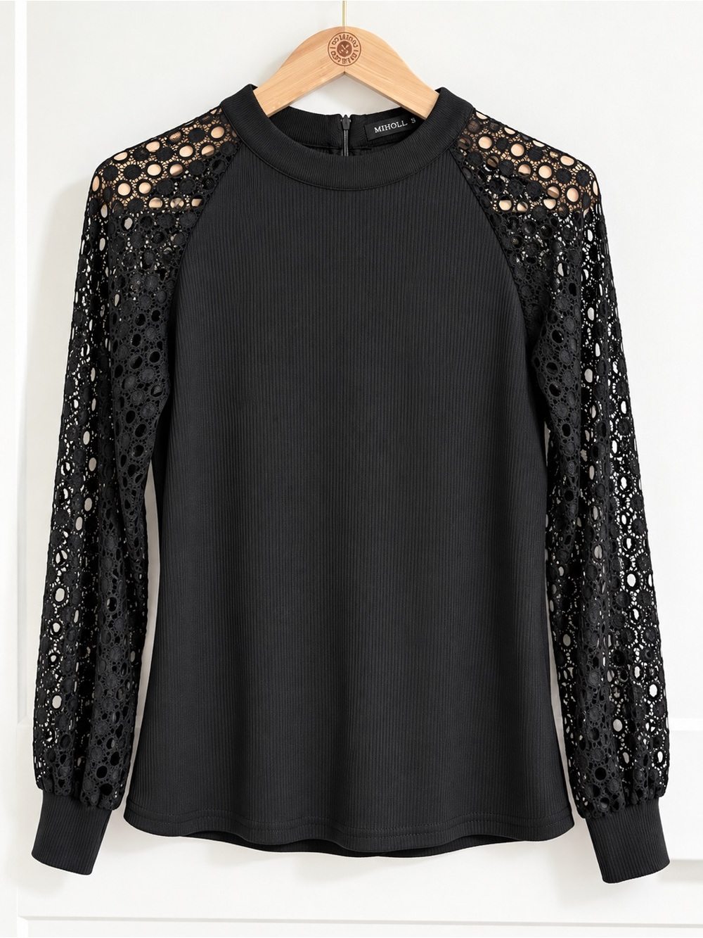 Black Lace Sleeve Long-Sleeve Top